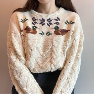 SOLD - White knit sweater featuring ducks